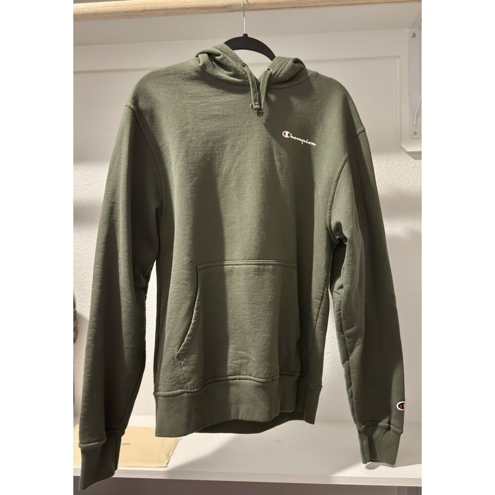 Champion Script Logo Pullover Hoodie Olive Green